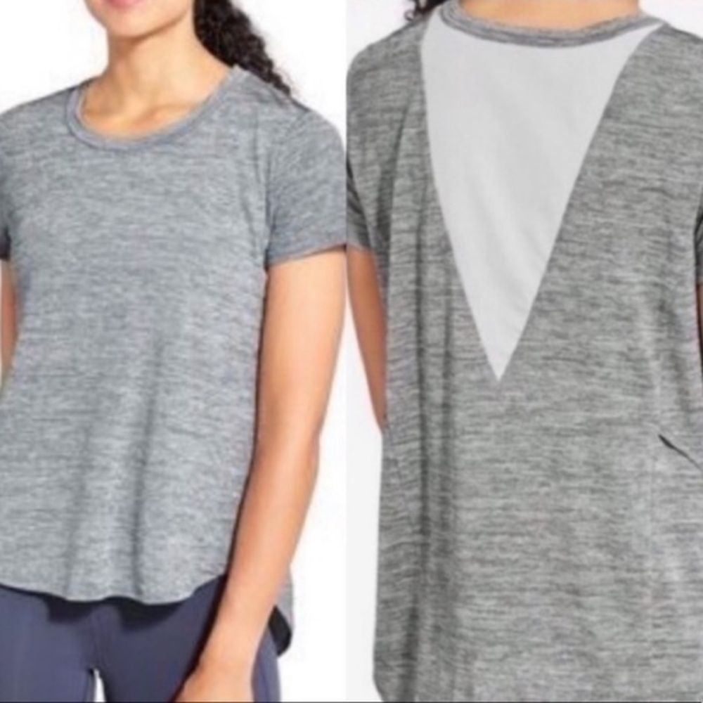 Athleta Top Side Slits V-Mesh Back Spacedye grey size M